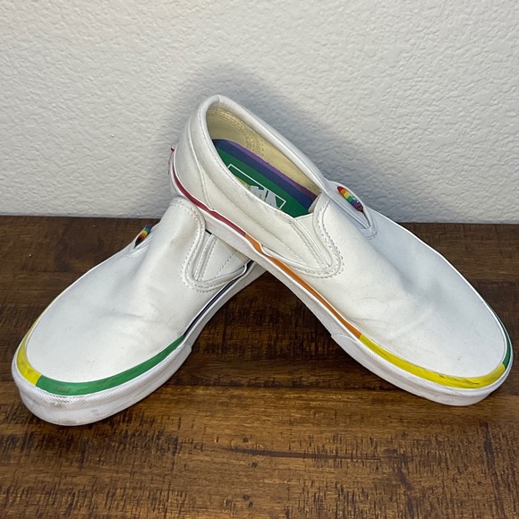 Vans Shoes - Vans Slip‎ On Rainbow Pride Sneakers Casual Shoes White Size